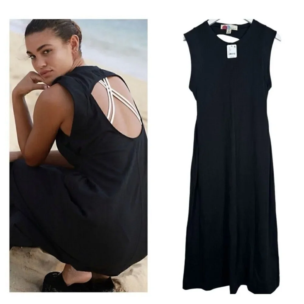 Free People NWT Simone Midi Dress in the color black size M